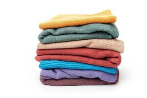 AI generated Stack of clean clothes on white background. photo