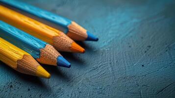 AI generated Group of Blue and Yellow Pencils on Yellow and Blue photo