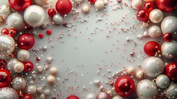 AI generated Group of Red and White Balloons With Confetti photo