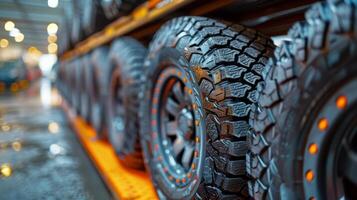 AI generated Close Up of a Truck Tire on a Trailer photo