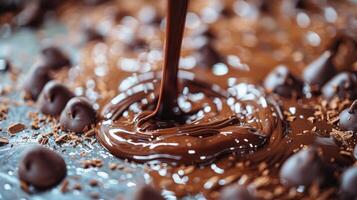 AI generated Close Up of Melted Chocolate on Conveyor Belt photo