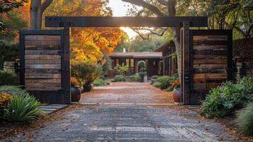 AI generated Open Gate Leading Into Lush Green Park photo