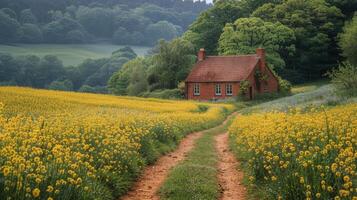 AI generated Country Road Cutting Through Field photo