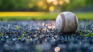 ai generado béisbol en lozano verde campo foto