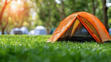 AI generated Tent Pitched on Grass in Park photo