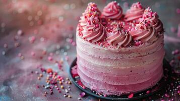 AI generated Pink Frosting Cake With Sprinkles photo