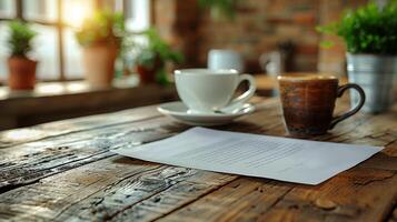 AI generated Coffee Cup, Notepad, Pen, Glasses photo