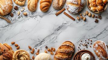 AI generated Assorted Bread Varieties on a Table photo