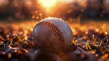 ai generado béisbol en lozano verde campo foto