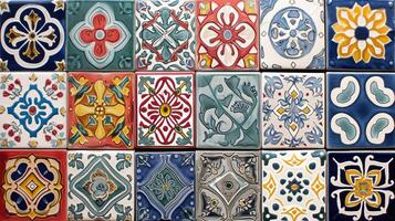 AI generated Beautiful colourful handmade ceramic tile with various ornament. photo