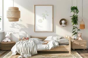 AI generated Comfortable bed in modern children room photo