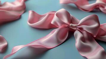 AI generated Close Up of Pink Ribbon on Blue Surface photo