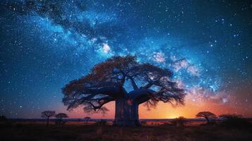 AI generated Tree Silhouetted Against Starry Sky photo