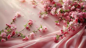AI generated Close Up of Pink Fabric With Flowers photo