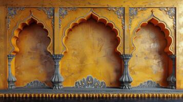 AI generated Yellow Wall With Ornate Carvings photo