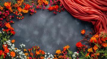 AI generated Close Up of Pink Fabric With Flowers photo