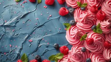 AI generated Close Up of Cake With Raspberries and Ice Cream photo