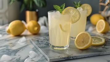 AI generated Glasses of Lemonade on Table photo