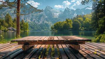 AI generated Picnic Table on Wooden Deck photo