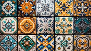 AI generated Beautiful colourful handmade ceramic tile with various ornament. photo