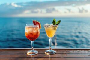 AI generated Cocktails on a cruise ship in the summer. photo