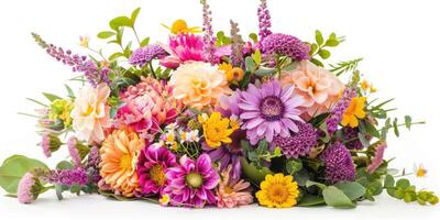 AI generated Beautiful colorful fresh flowers bouquet isolated on white space. photo