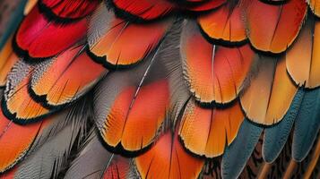 AI generated Closeup abstract background image of colorful ring-necked pheasant feathers. photo