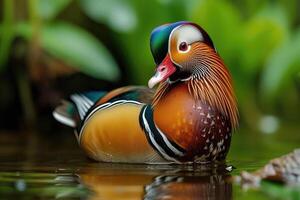 AI generated Close-up of mandarin duck swimming in water photo