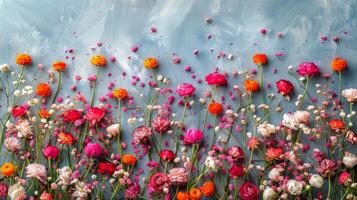 ai generado formación de flores adornando un pared foto