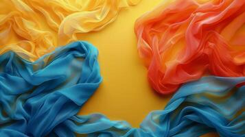 AI generated Assorted Fabrics on Yellow Surface photo