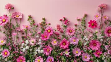 AI generated Pink and White Flowers Against Pink Wall photo