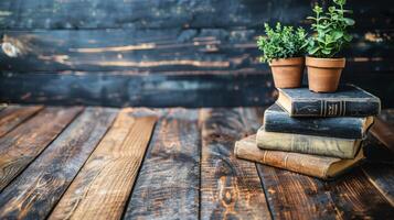 AI generated Stack of Books With Potted Plant photo