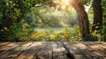 ai generado plantas creciente en de madera superficie foto