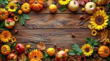 AI generated Colorful Flowers Adorning Wooden Table photo