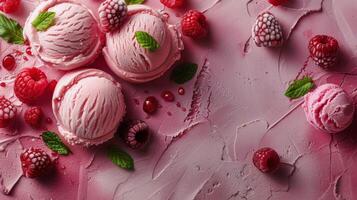 AI generated Close Up of Cake With Raspberries and Ice Cream photo