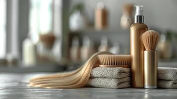 AI generated Close Up of a Brush and a Bottle of Lotion photo