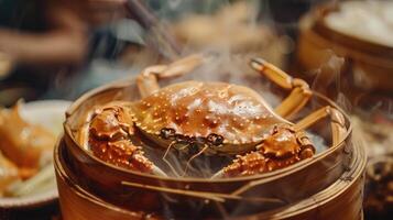 AI generated Traditional Chinese cuisine. Steamed Crab photo