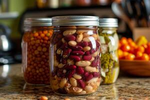 AI generated Homemade canned beans in a jar. photo