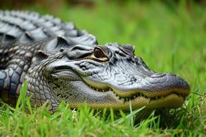 AI generated Alligator entering the water. photo