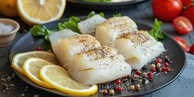 AI generated Fillet of fish and salad on a plate photo