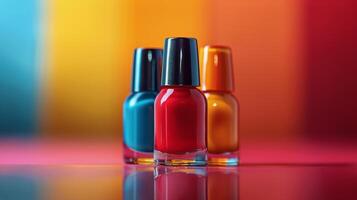 AI generated Three Bottles of Nail Polish on a Table photo