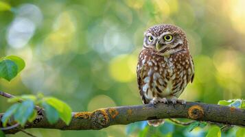 AI generated Small Owl Perched on Tree Branch photo