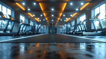 AI generated Empty Gym Filled With Treadmills photo