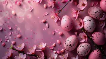 AI generated Pink Flowers and Eggs on Table photo