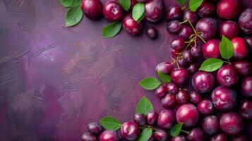 AI generated Plums With Green Leaves photo