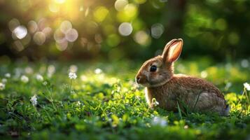 AI generated Rabbit Sitting in Field of Flowers photo