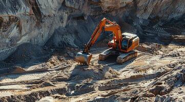 ai generado un excavador en el arena a un construcción sitio. foto