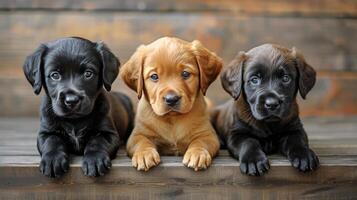 ai generado Tres cachorros sentado juntos foto