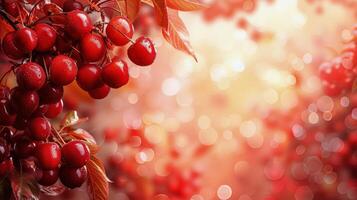 AI generated Red Berries Hanging From a Tree photo