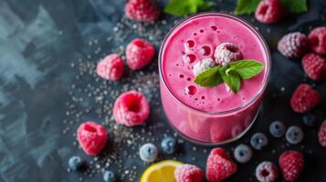 AI generated Berry and Mint Garnished Smoothie photo